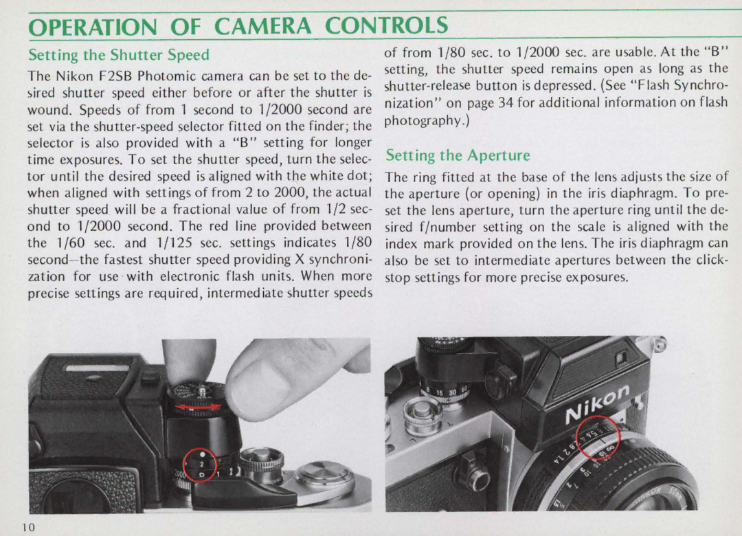 Nikon F25B manual Operation of Camera Controls, Setting the Shutter Speed 