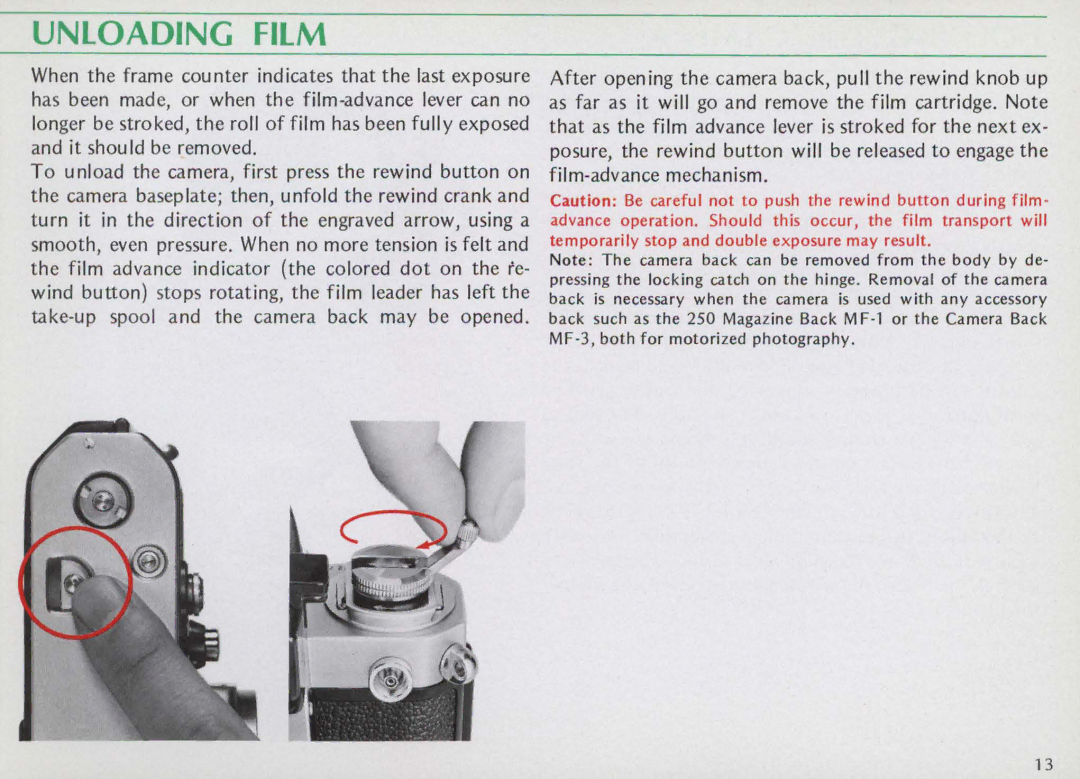 Nikon F25B manual Unloading Film 