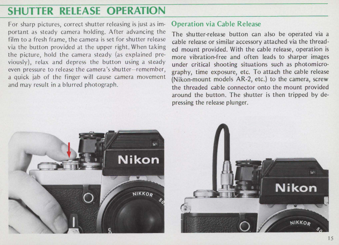 Nikon F25B manual Shutter Release Operation 