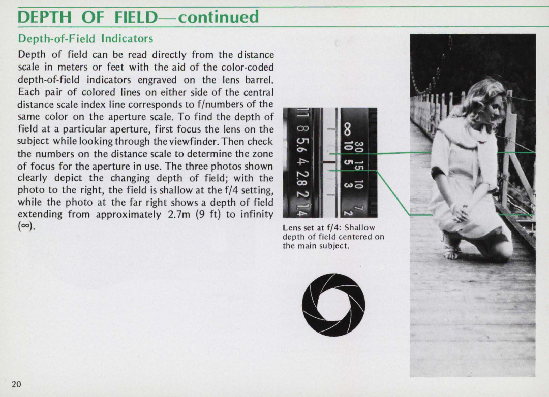 Nikon F25B manual Depth of Field, Depth-of-Field Indicators 