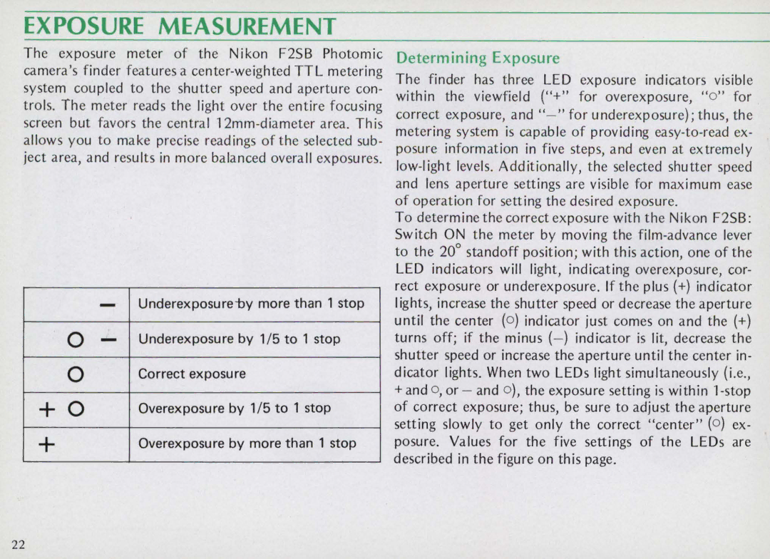 Nikon F25B manual Exposure Measurement 