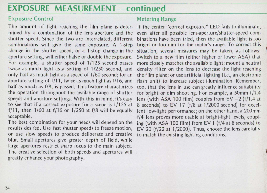 Nikon F25B manual Exposure Measurement 