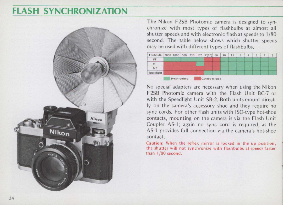 Nikon F25B manual Tl~ T-+, Flash Synchronization 