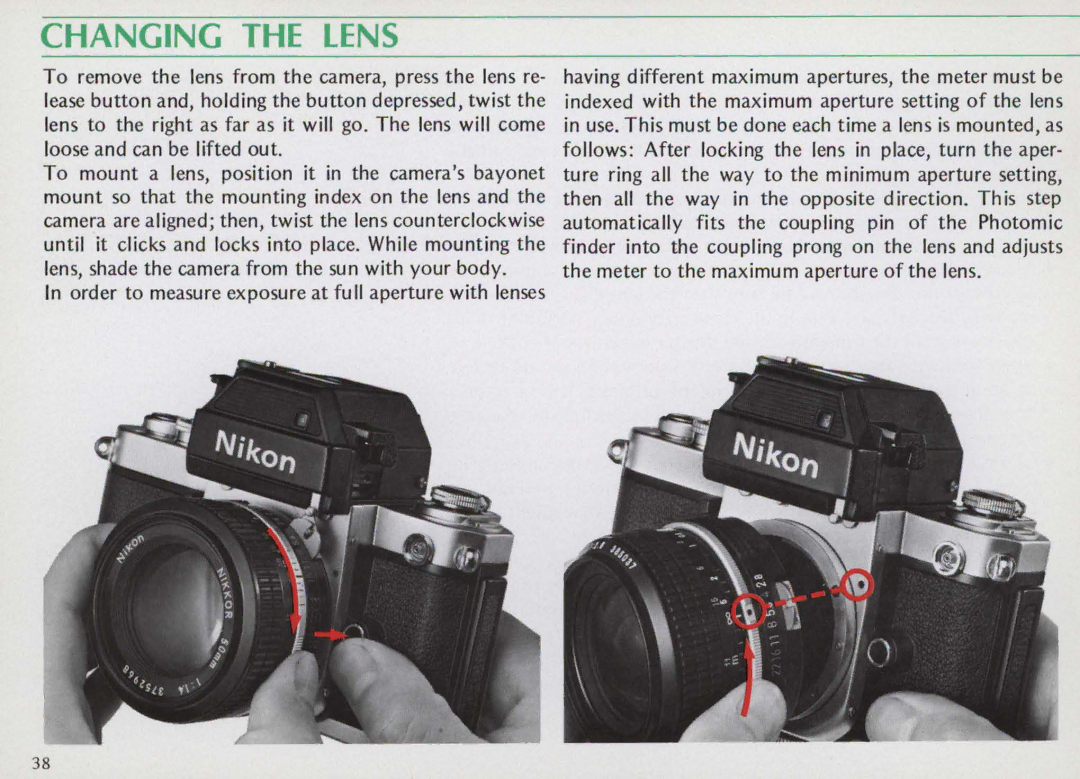 Nikon F25B manual Changing the Lens 