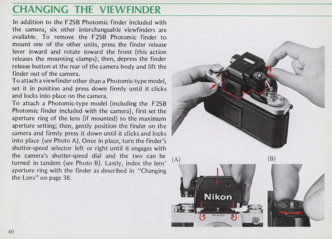 Nikon F25B manual Changing the Viewfinder 