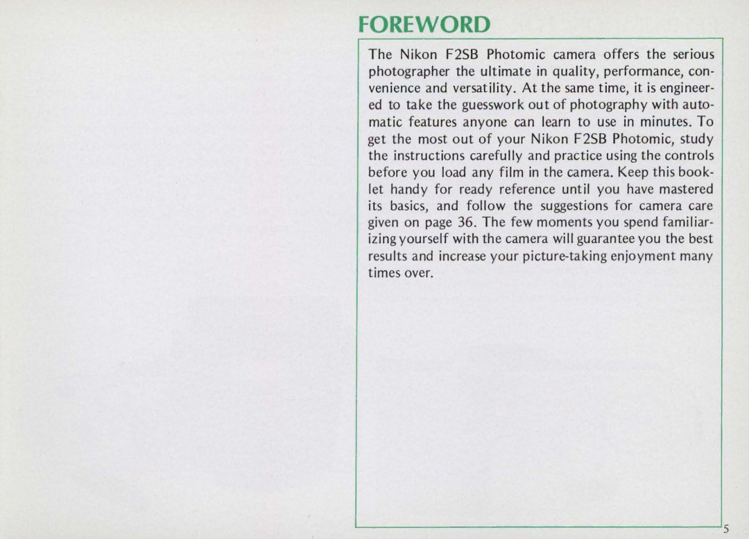 Nikon F25B manual Foreword 