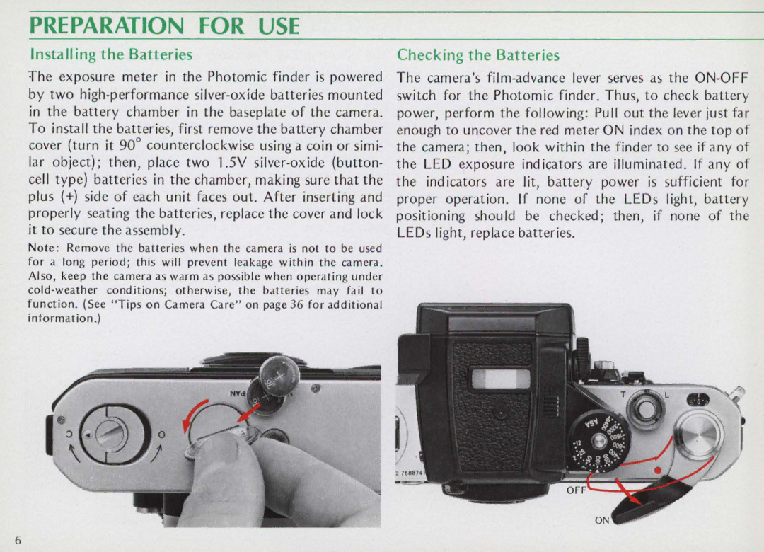 Nikon F25B manual Preparation for USE 