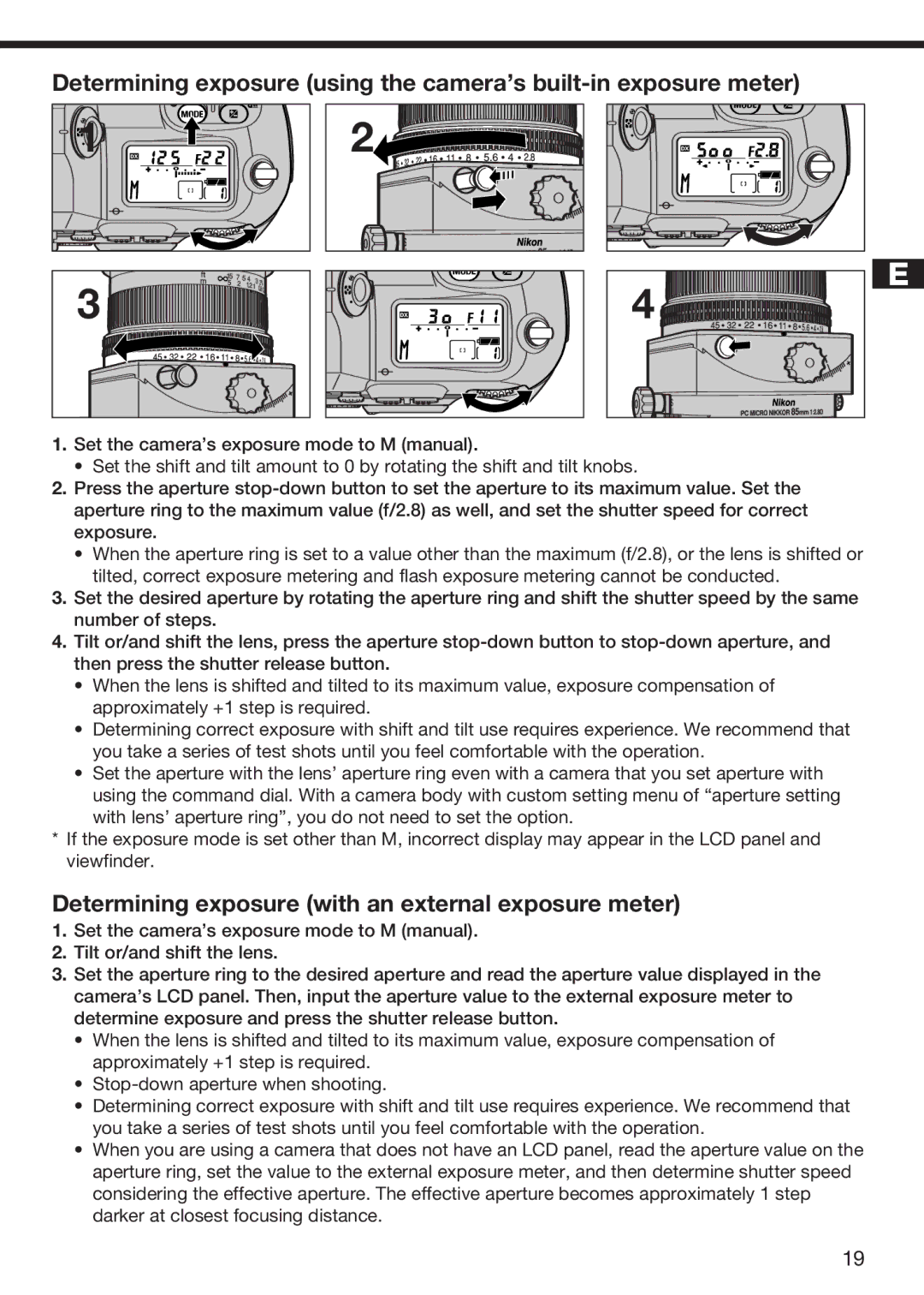 Nikon f/2.8D instruction manual Determining exposure with an external exposure meter 