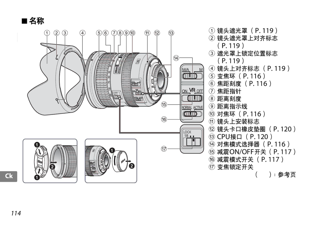 Nikon f/3.5-5.6G ED VR, 2192B user manual Cpu接口 （P ）, 114 