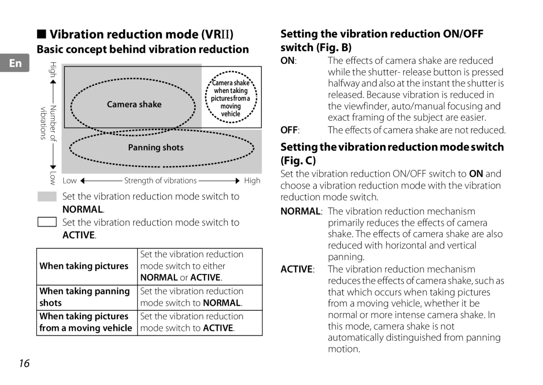 Nikon 2192B, f/3.5-5.6G ED VR user manual Vibration reduction mode Vrii, Basic concept behind vibration reduction 