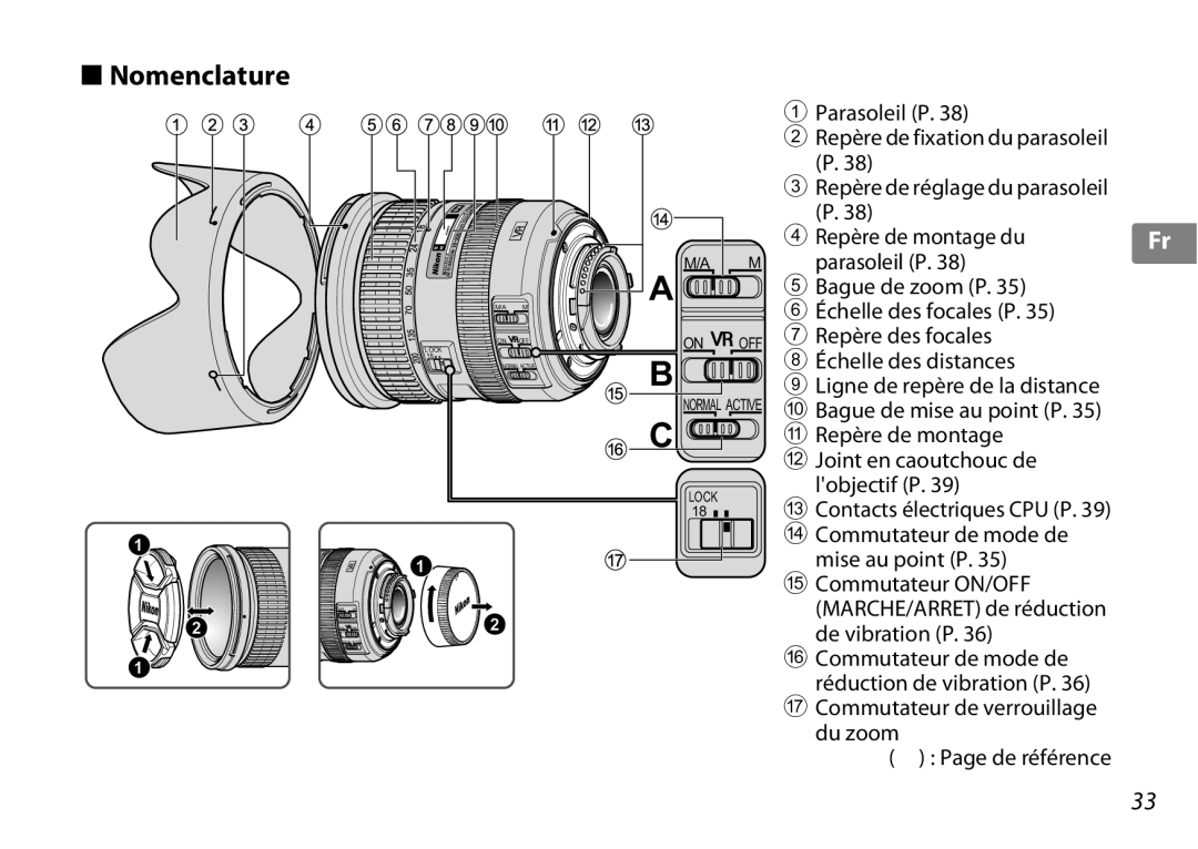 Nikon f/3.5-5.6G ED VR, 2192B user manual Nomenclature, Du zoom De référence 