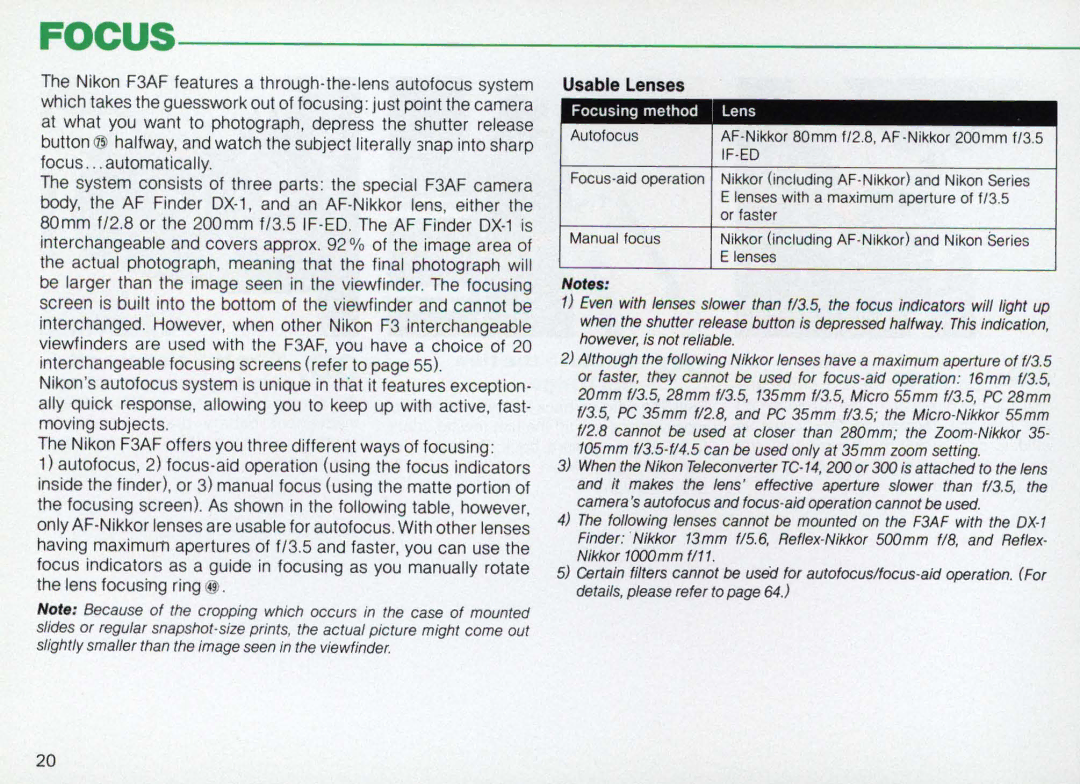 Nikon F3AF instruction manual Focus------------------------------~ 