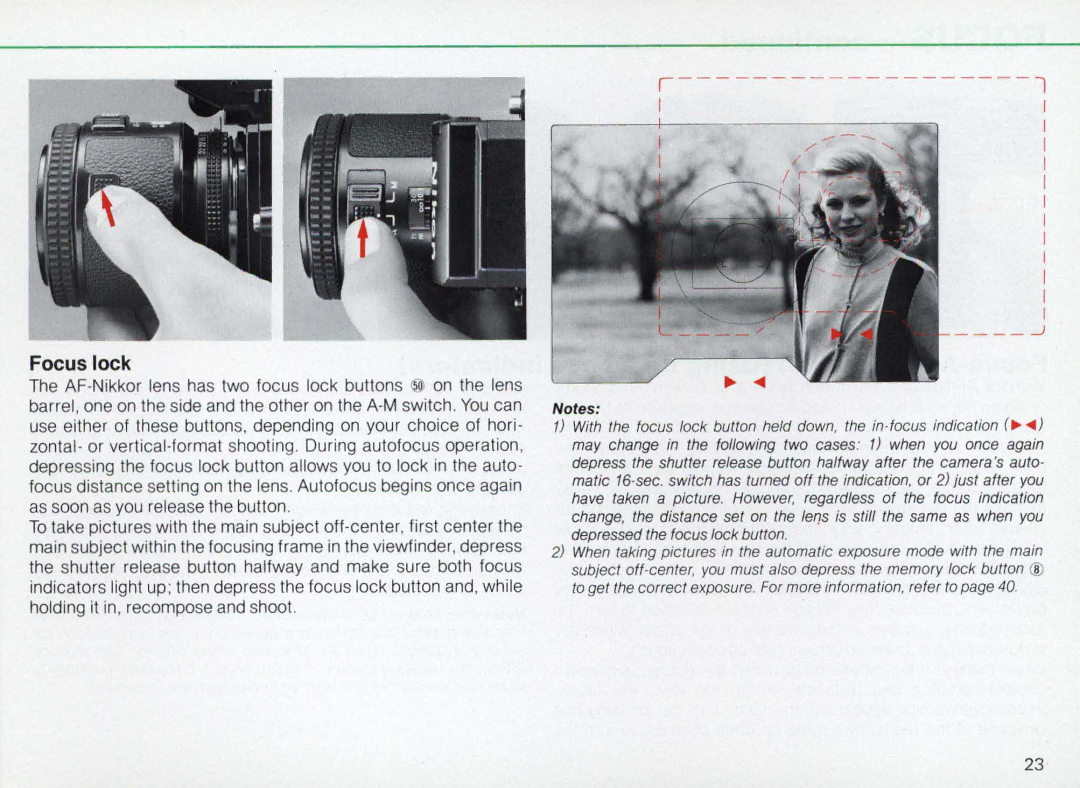 Nikon F3AF instruction manual Focus lock 