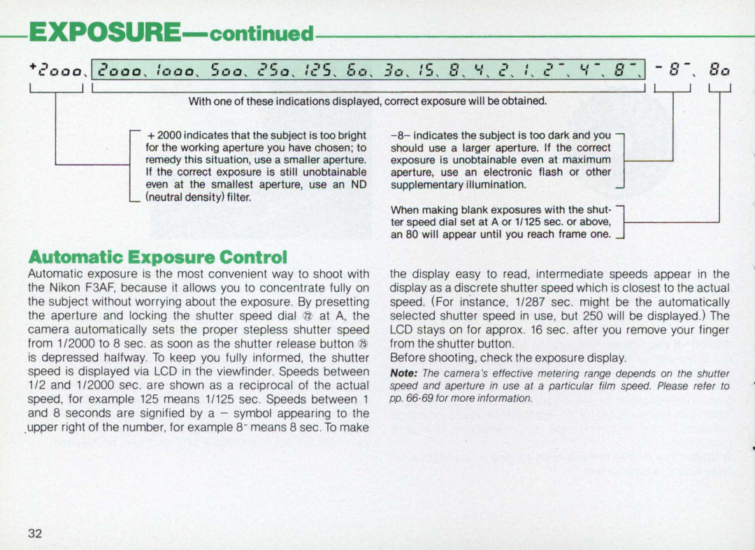 Nikon F3AF instruction manual Exposure 