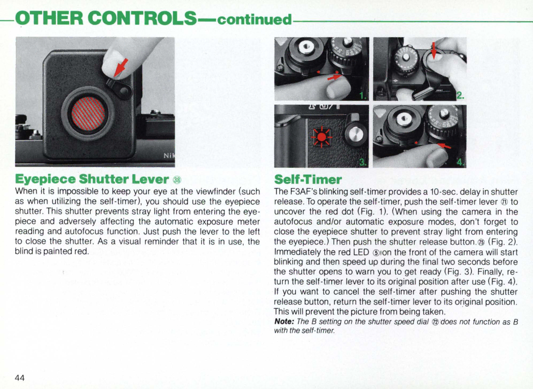 Nikon F3AF instruction manual Eyepiece Shutter Lever @, Self-Timer 