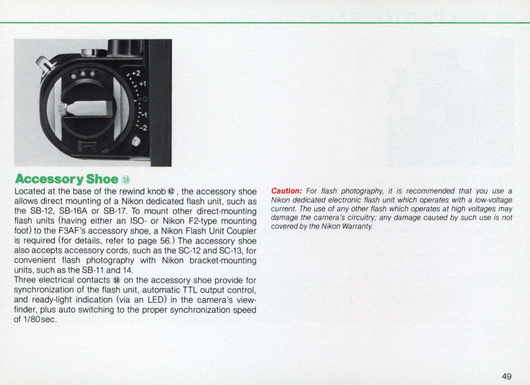 Nikon F3AF instruction manual Accessory Shoe 