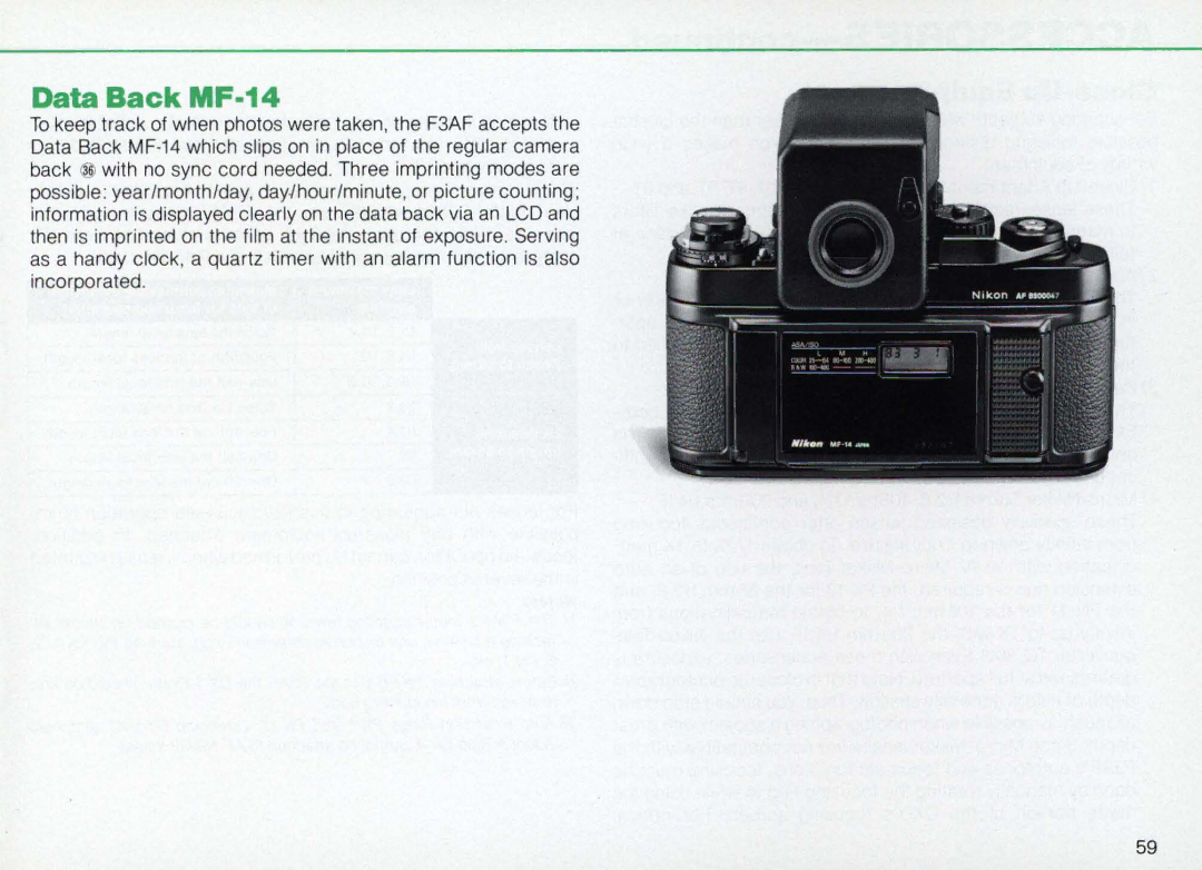 Nikon F3AF instruction manual Data Back MF·14 