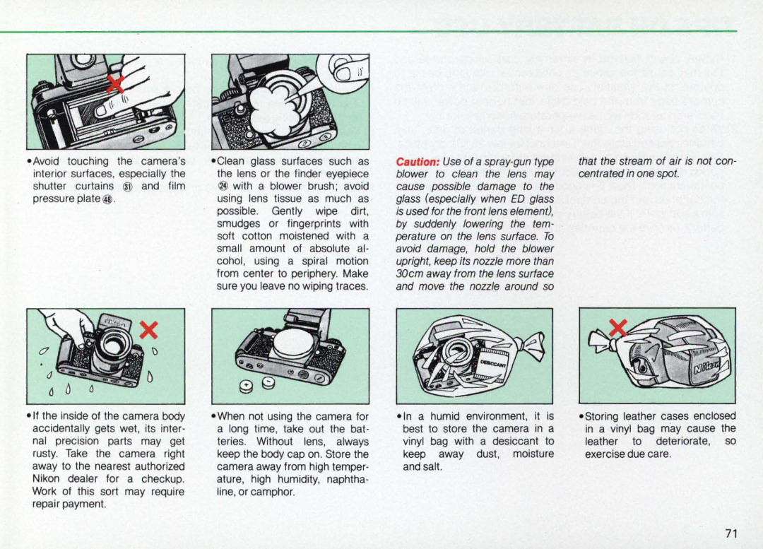 Nikon F3AF instruction manual That the stream of air is not con- centrated in one spot 