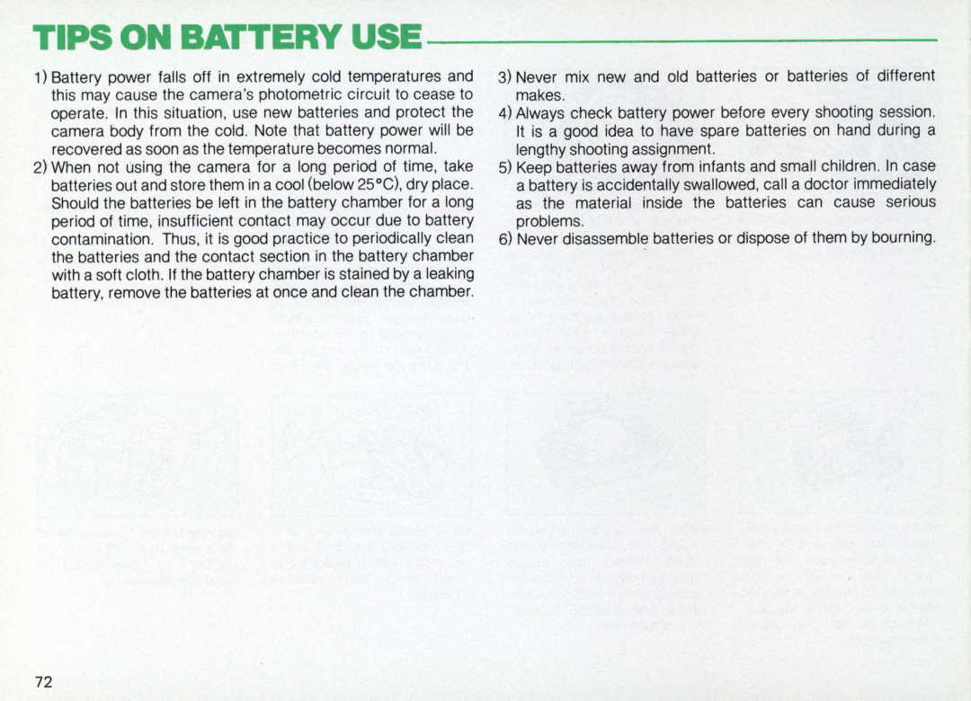 Nikon F3AF instruction manual Tips on Battery USE 