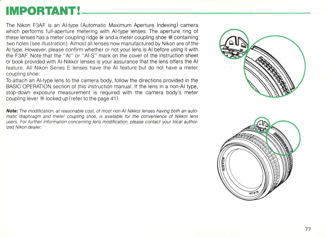 Nikon F3AF instruction manual 