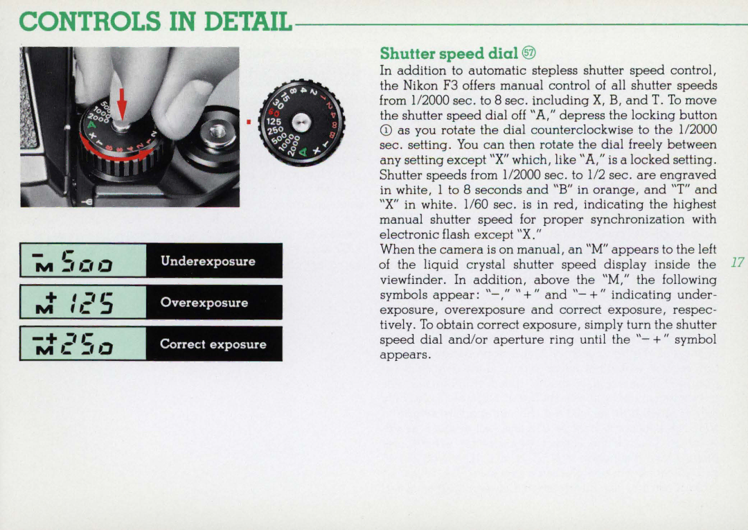 Nikon 1412059, F3HP instruction manual Controls in Detail, Shutter speed dial 