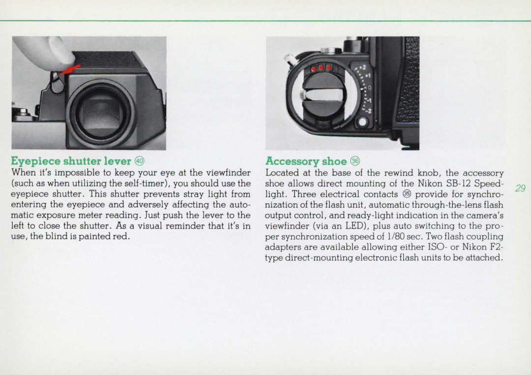 Nikon 1412059, F3HP instruction manual Eyepiece shutter lever @, Accessory shoe @ 