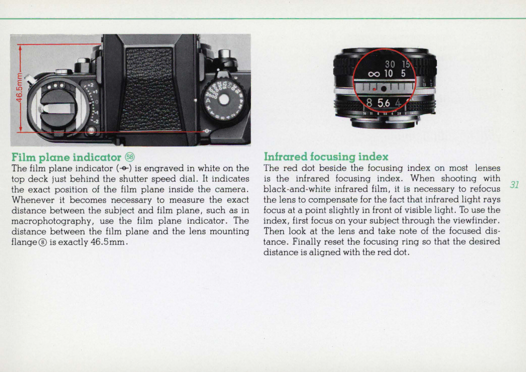 Nikon 1412059, F3HP instruction manual Film plane indicator @, Infrared focusing index 