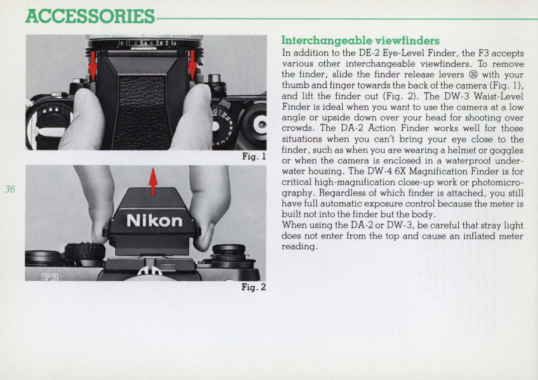 Nikon F3HP, 1412059 instruction manual Accessories, Interchangeable viewfinders 