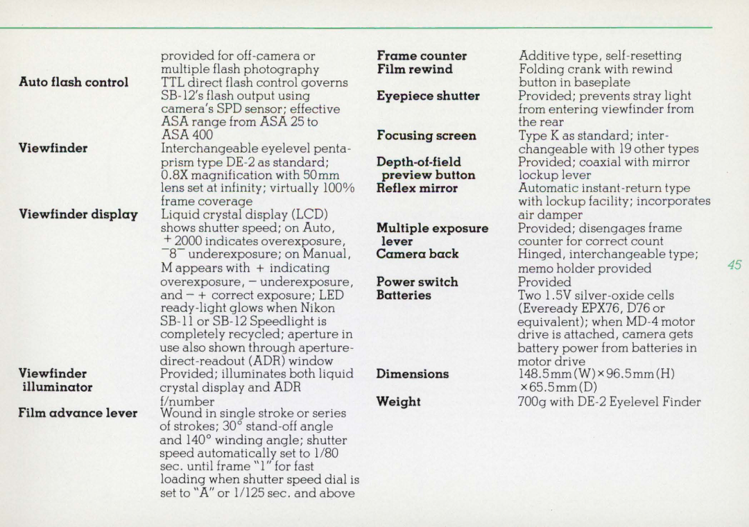 Nikon 1412059, F3HP instruction manual Frame counter 