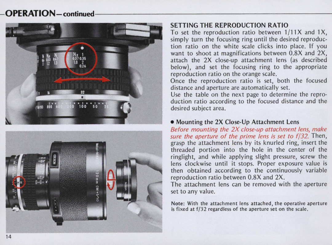 Nikon F/41F instruction manual Setting the Reproduction Ratio 