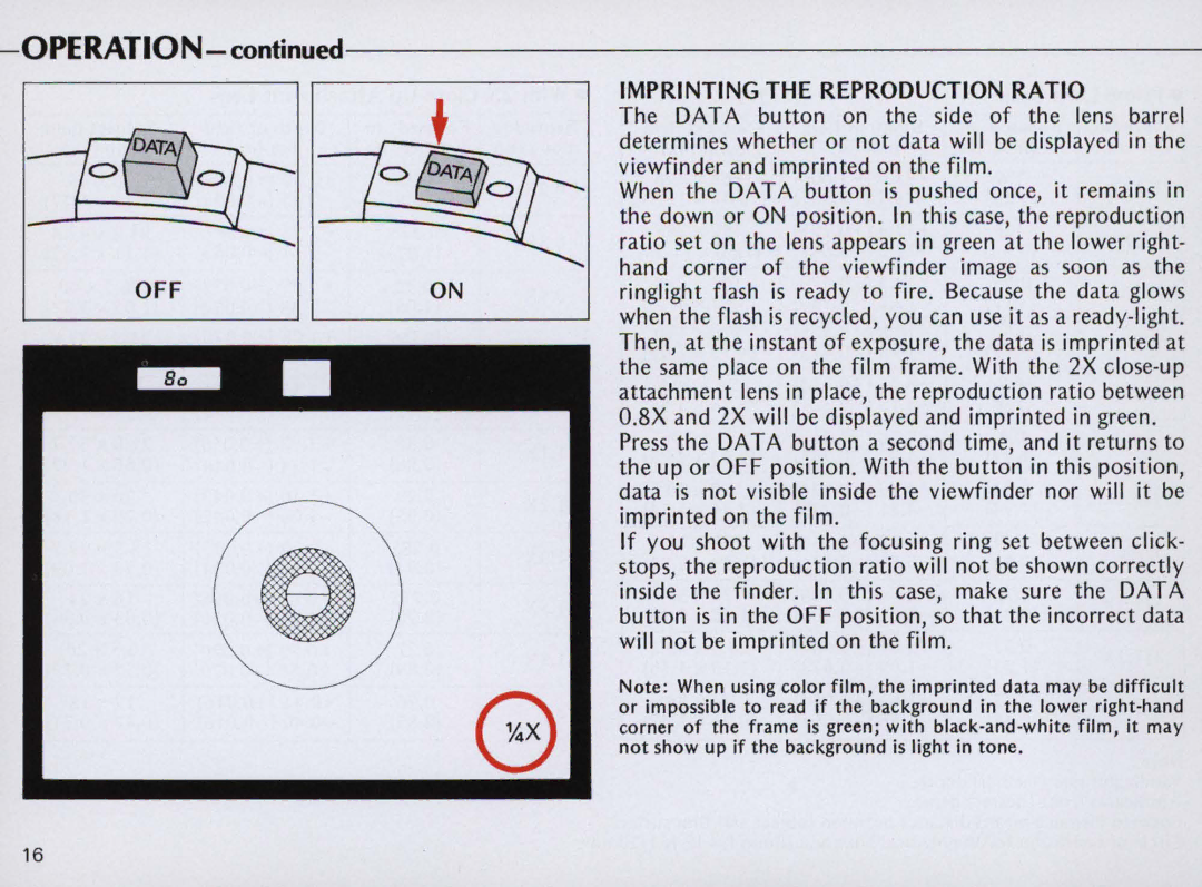 Nikon F/41F instruction manual Imprinting the Reproduction Ratio 