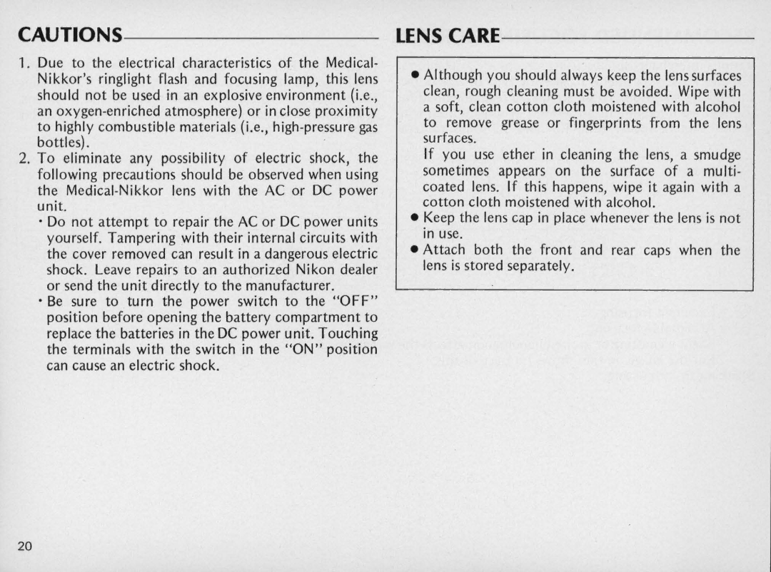 Nikon F/41F instruction manual Lens Care 