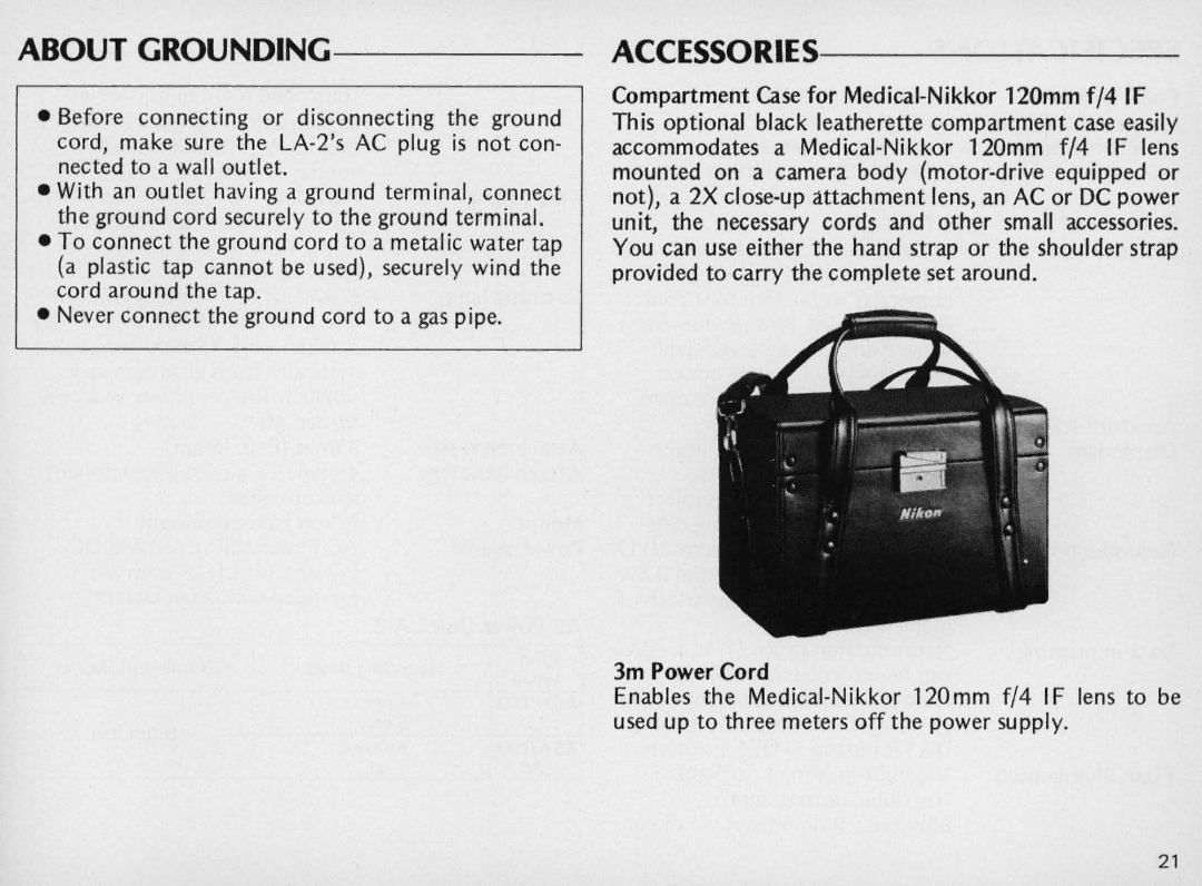 Nikon F/41F instruction manual About GROUNDING------ Accessories 