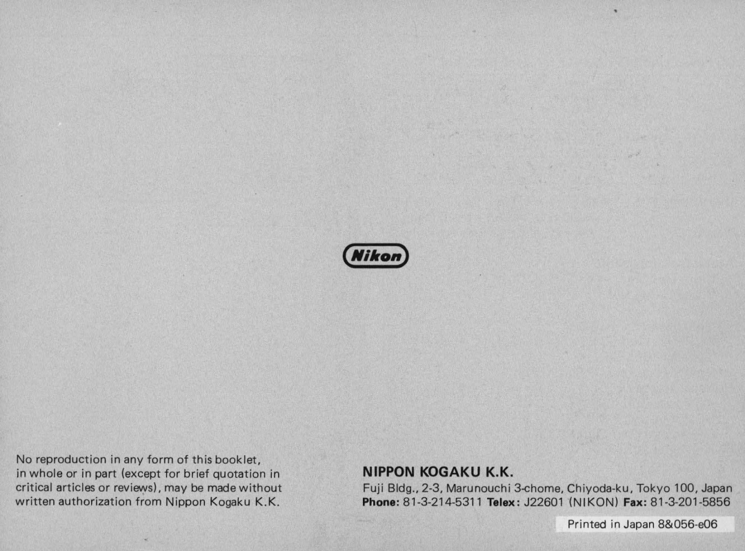 Nikon F/41F instruction manual Nikon, Nippon Kogaku K.K 