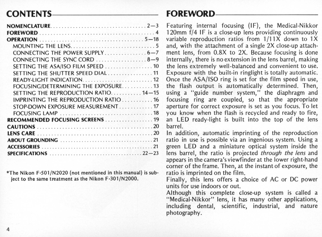 Nikon F/41F instruction manual Contents 