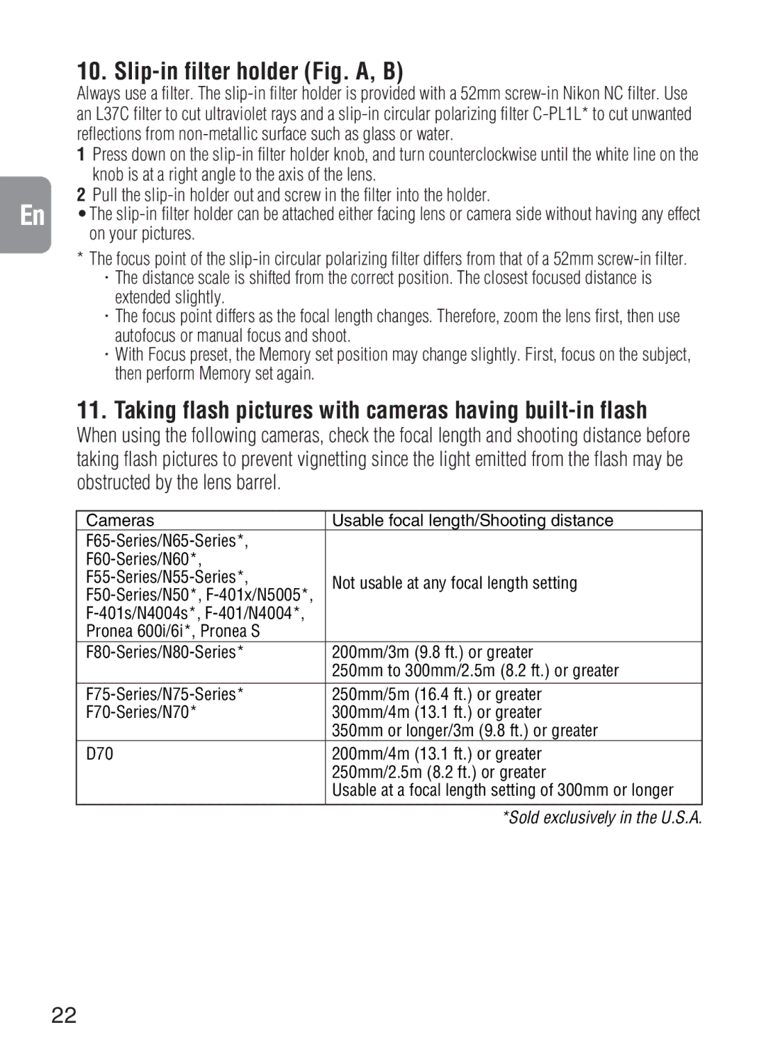 Nikon f/4G IF instruction manual Slip-in filter holder Fig. A, B 