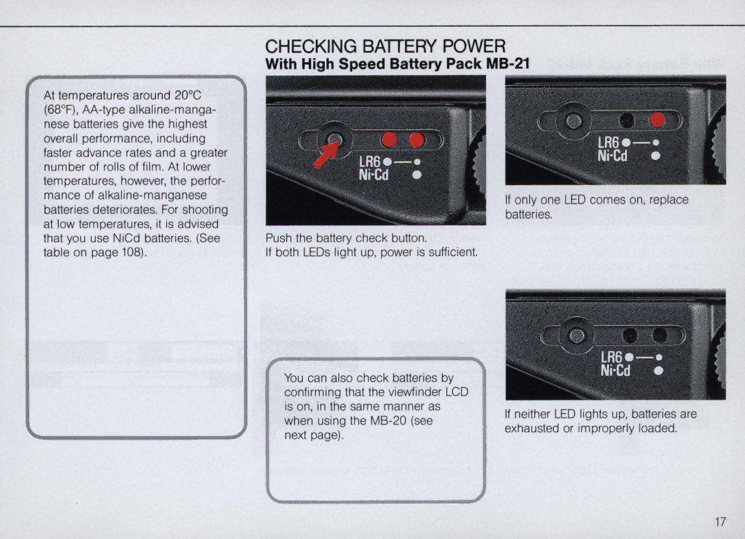 Nikon F4 Body Only, F4S instruction manual Checking Batiery Power, LRSe-e 