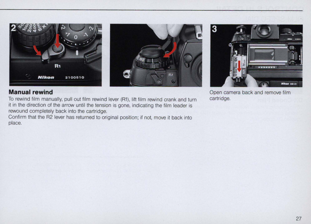 Nikon F4 Body Only, F4S instruction manual Manual rewind 