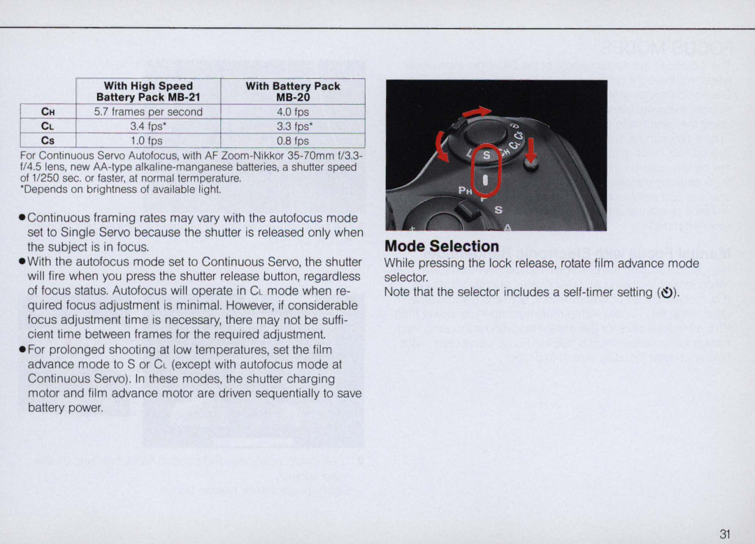 Nikon F4 Body Only, F4S instruction manual Mode Selection 