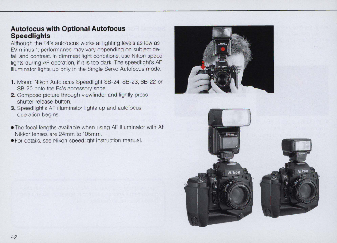 Nikon F4S, F4 Body Only instruction manual Autofocus with Optional Autofocus Speedlights 