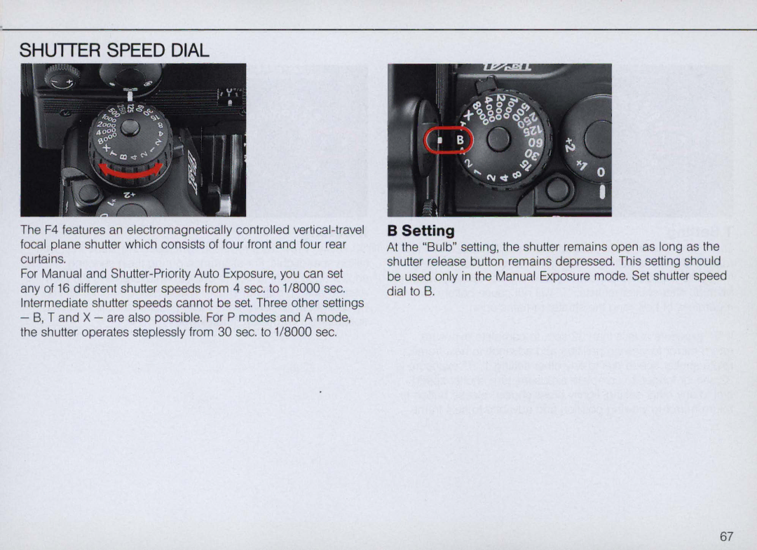 Nikon F4 Body Only, F4S instruction manual Shutier Speed Dial, Setting 