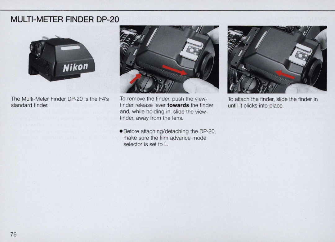 Nikon F4S, F4 Body Only instruction manual Nikon, MULTI-METER Finder DP-20 