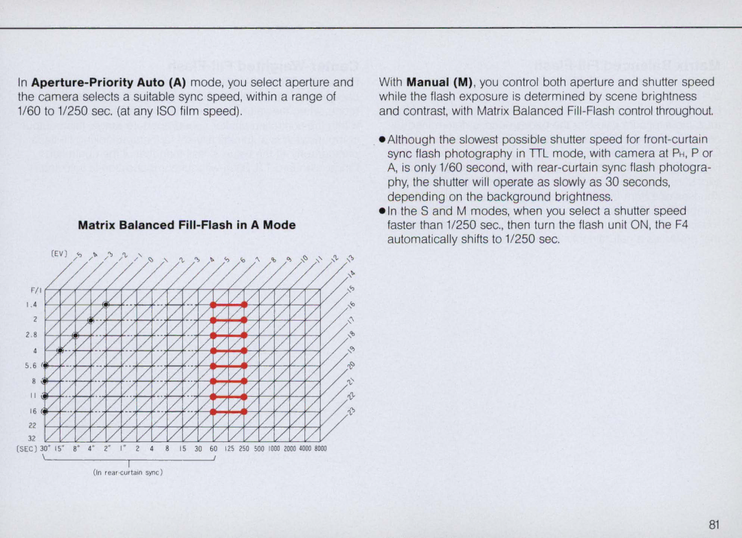 Nikon F4 Body Only, F4S instruction manual Matrix Balanced Fill-Flash in a Mode 