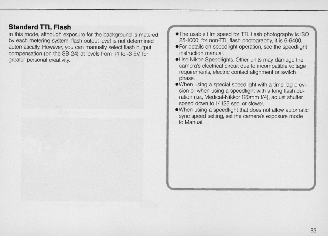 Nikon F4 Body Only, F4S instruction manual Standard TTL Flash 