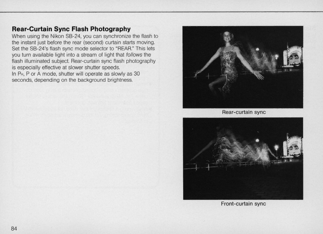 Nikon F4S, F4 Body Only instruction manual Rear-Curtain Sync Flash Photography 