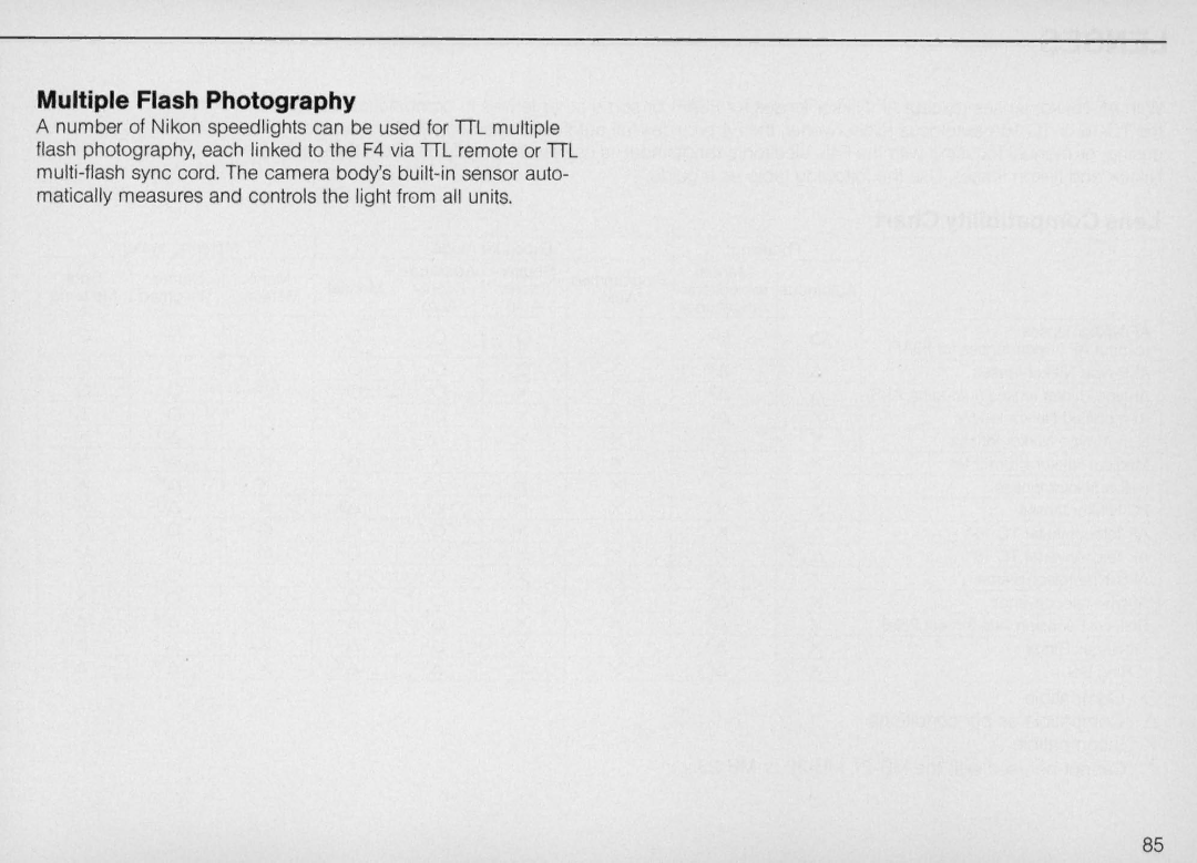 Nikon F4 Body Only, F4S instruction manual Multiple Flash Photography 