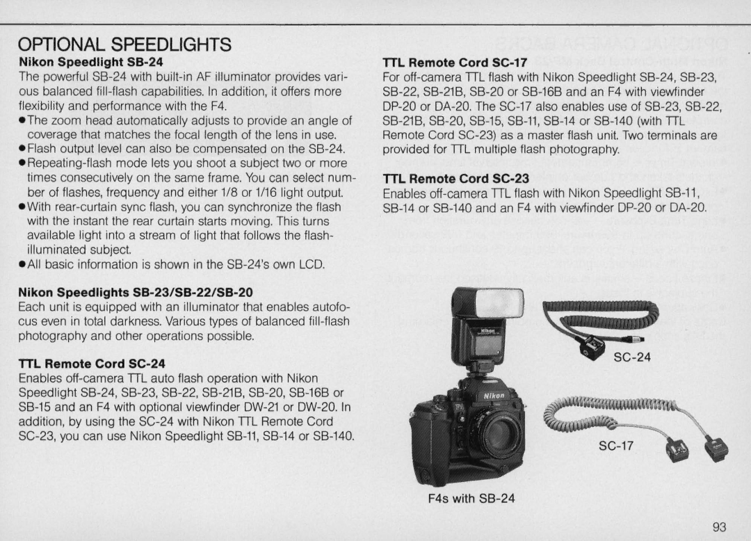 Nikon F4 Body Only, F4S instruction manual Optional Speedlights 