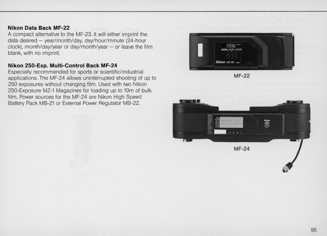 Nikon F4 Body Only, F4S instruction manual Nikon Data Back MF-22, Nikon 2S0-Exp. Multi-Control Back MF-24 