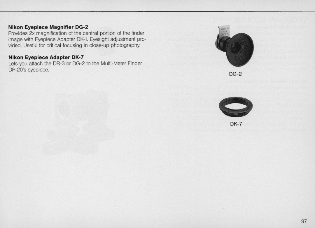 Nikon F4 Body Only, F4S instruction manual Nikon Eyepiece Magnifier OG-2, Nikon Eyepiece Adapter OK-? 