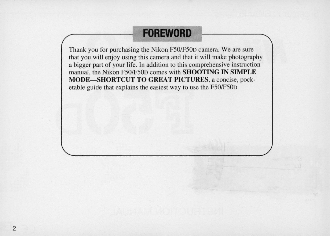 Nikon F50 instruction manual Foreword 